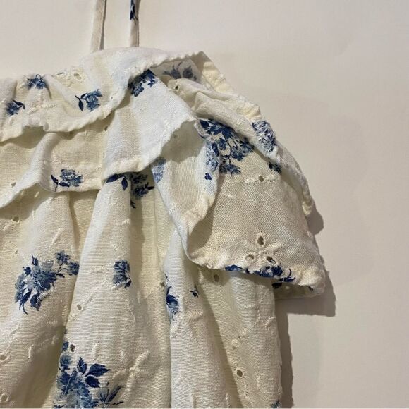 American Eagle Ruffled Tie Strap Floral Linen Blend Eyelet Crop Top Women's Med. - Picture 7 of 15